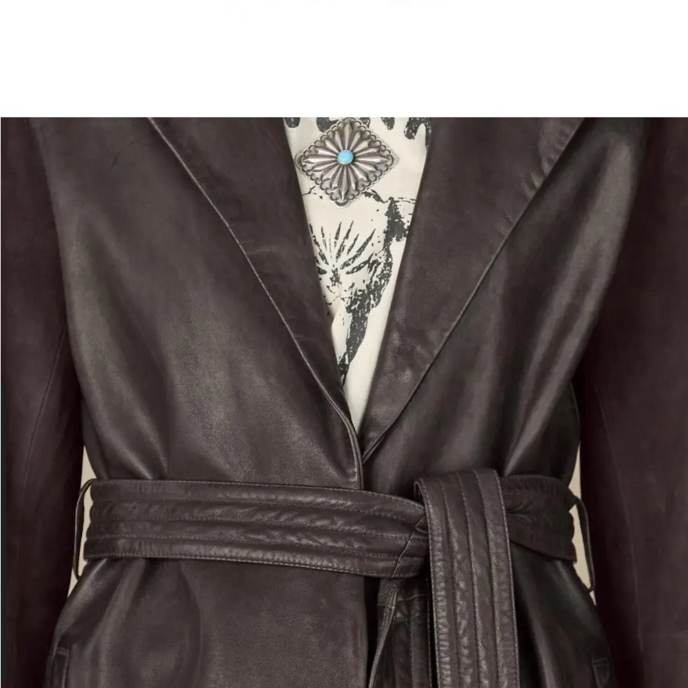 Sundance Rich Brown Leather Women's Trench Coat - Picture 3 of 3